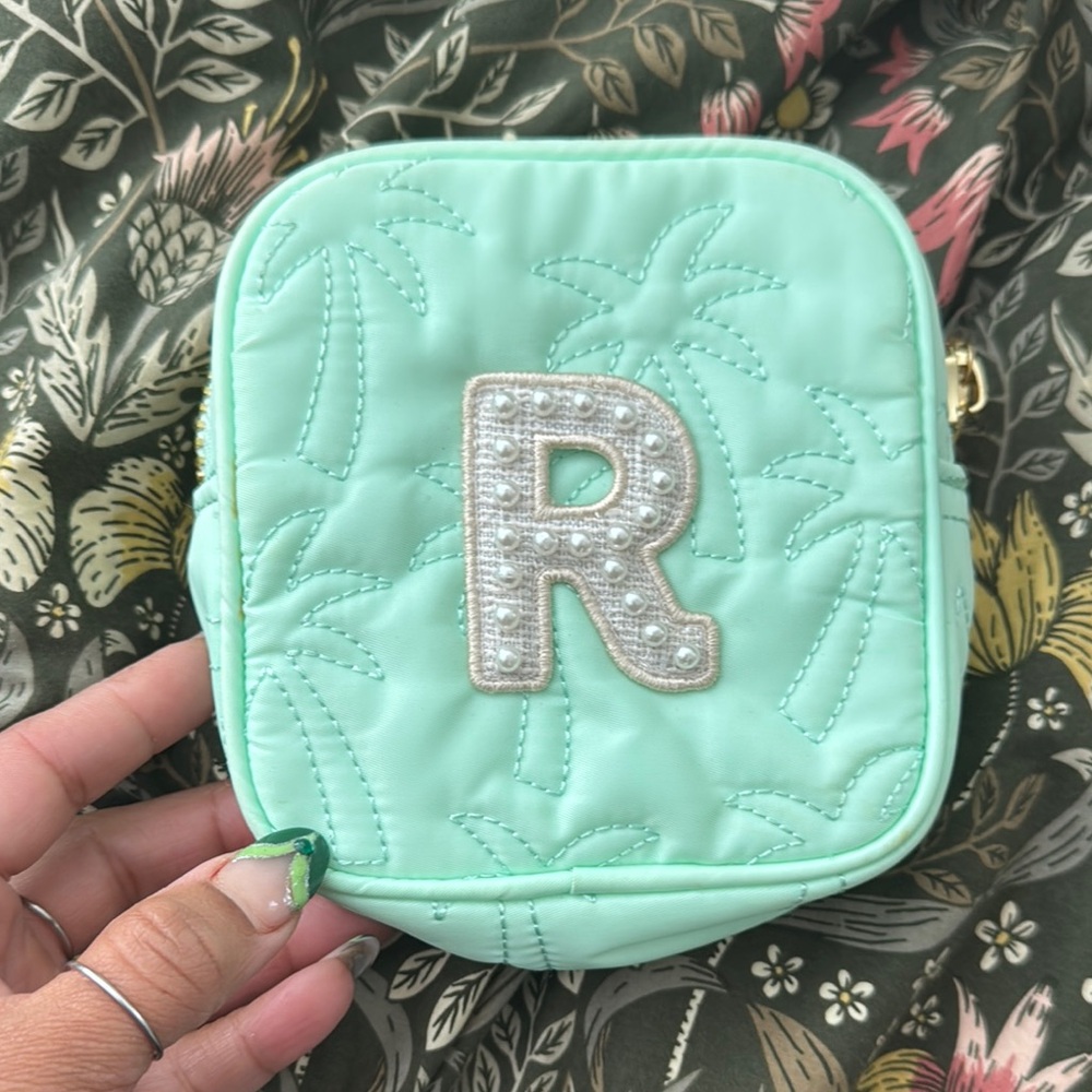 Mint Green Quilted Pouch with R Initial